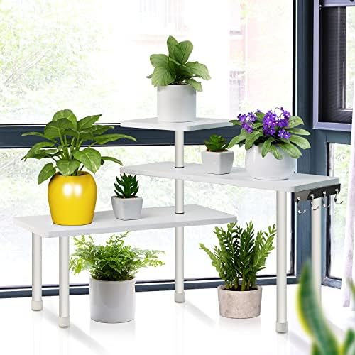 Ollieroo Bamboo 3-Tier Corner Shelf with Hooks
