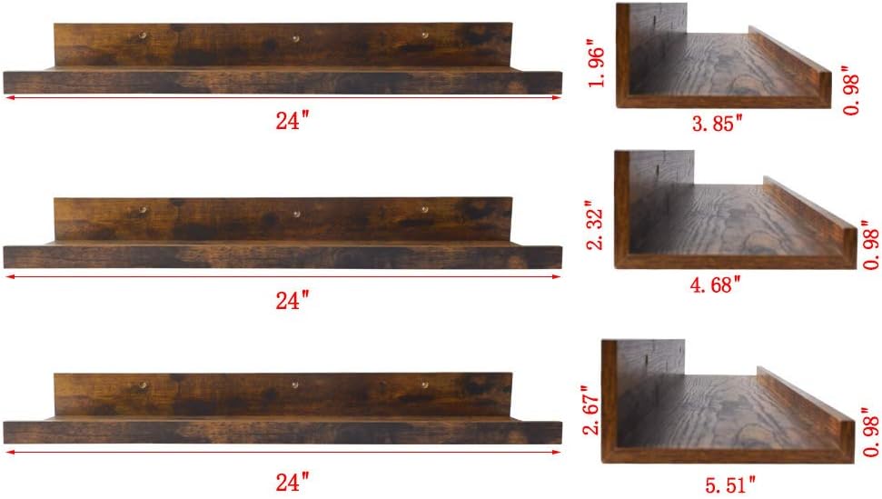 Giftgarden 24 Inch Floating Shelves Set of 3 Rustic