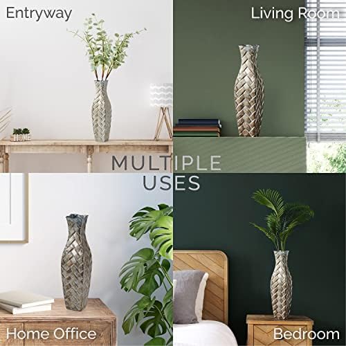 Elements Embossed Champagne Weave Metal Vase 17-Inch