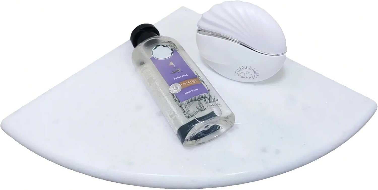 White Marble Corner Shower Shelf 9 Inch