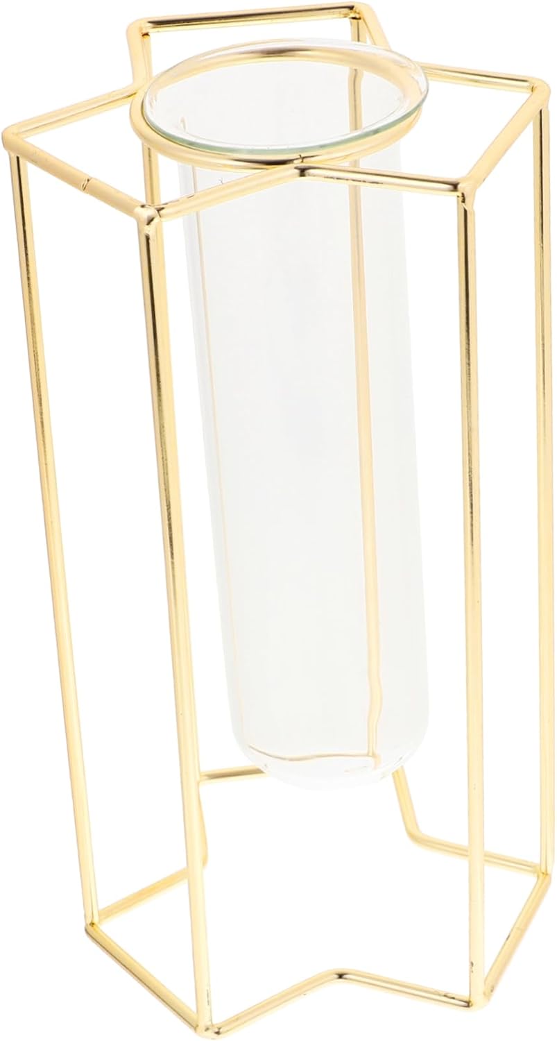 PRETYZOOM Transparent Glass Bud Vase with Iron Stand
