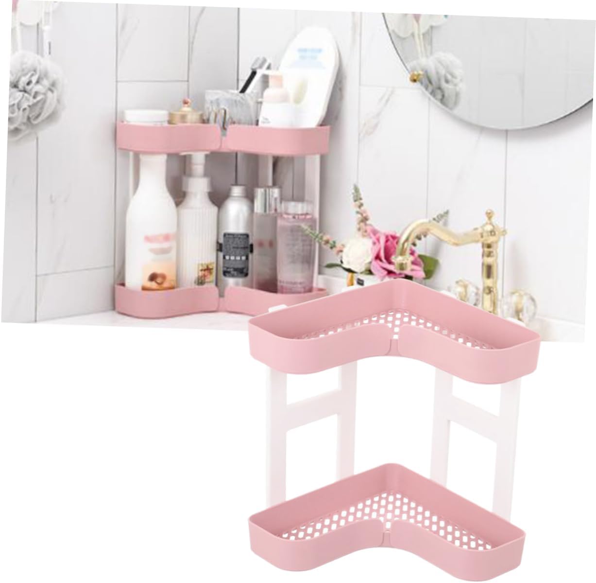 Ciieeo Pink Two-Tier Storage Rack Organizer for Bathroom Kitchen Countertop