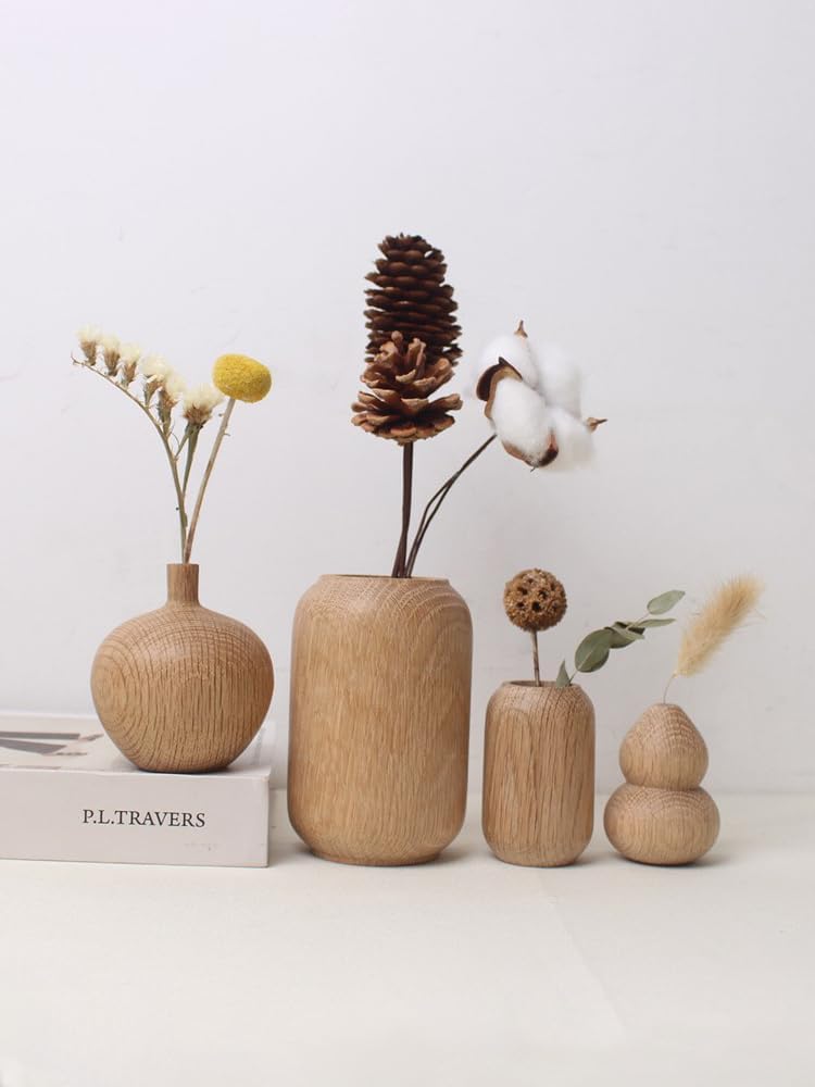 Wooden Dried Flower Vase with Pampas Grass