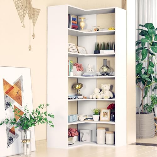 71 Tall White Corner Bookshelf 6 Tier