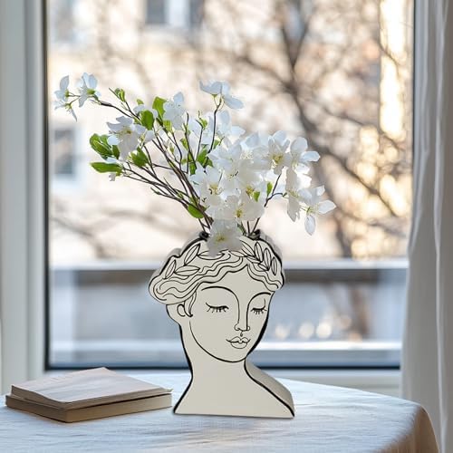 Modern Female Face Flower Vase 8x25x95 Inch Cynkeyee