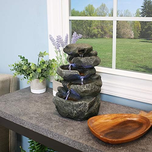 Sunnydaze Stacked Rocks 105 Inch Water Fountain with LED Lights