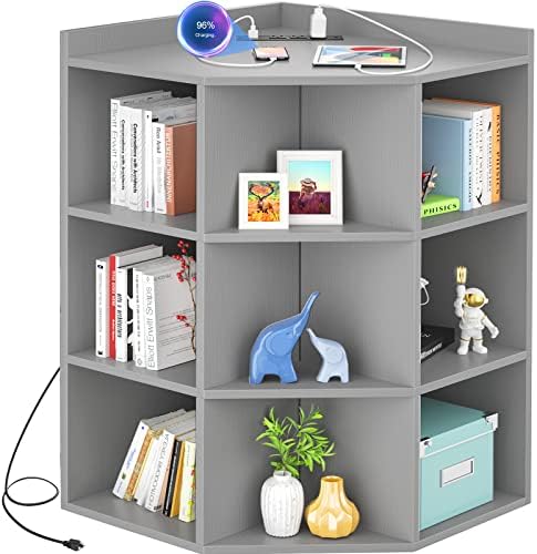 Aheaplus Corner Cabinet with USB and Outlets 9 Cubes Grey