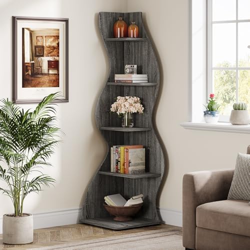 Tribesigns Wavy Corner Shelf Set of 2 Gray