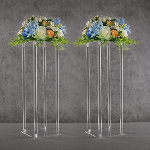 YALLOVE Acrylic Flower Stand Set of 2 Clear Vases