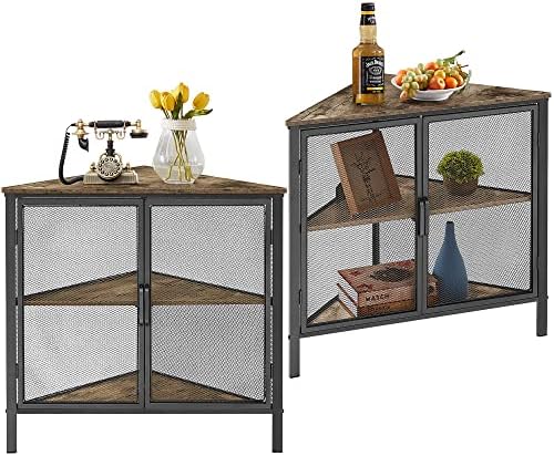 VECELO Corner Cabinet Table 3-Tier Shelves Grey