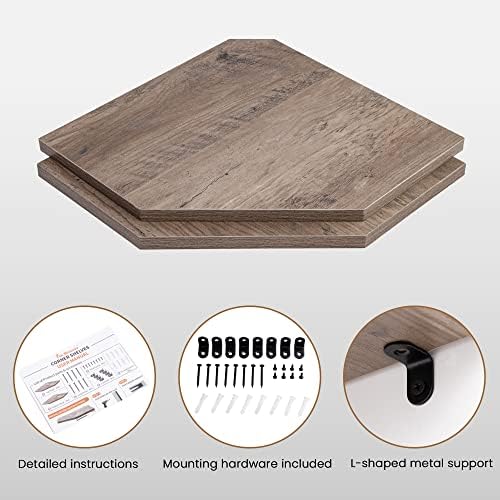 Set of 4 Rustic Grey Corner Wall Shelves