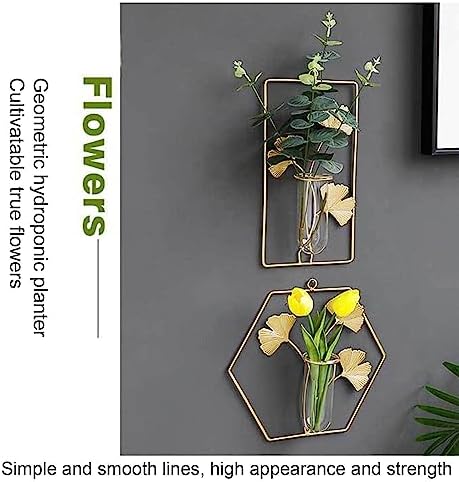 Hanging Gold Wall Decor Glass Vase with Leaf Design