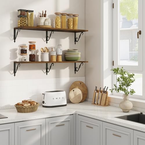 RICHFOCUS 12 Inch Deep Floating Shelves Set of 2 Rustic Brown