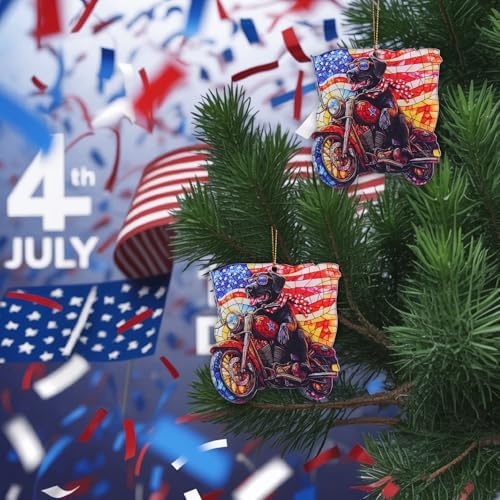 Patriotic Motorcycle Dog Acrylic Ornament 4 Inch