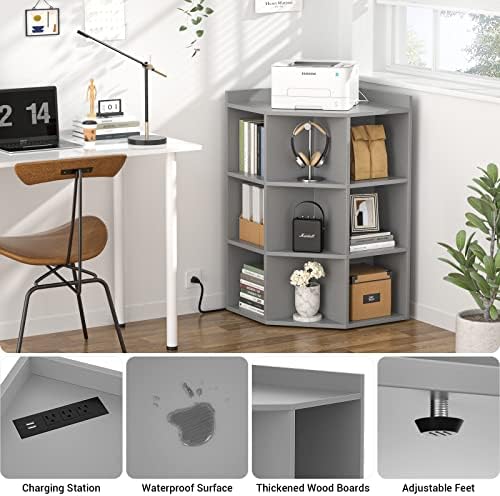 Aheaplus Corner Cabinet with USB and Outlets 9 Cubes Grey