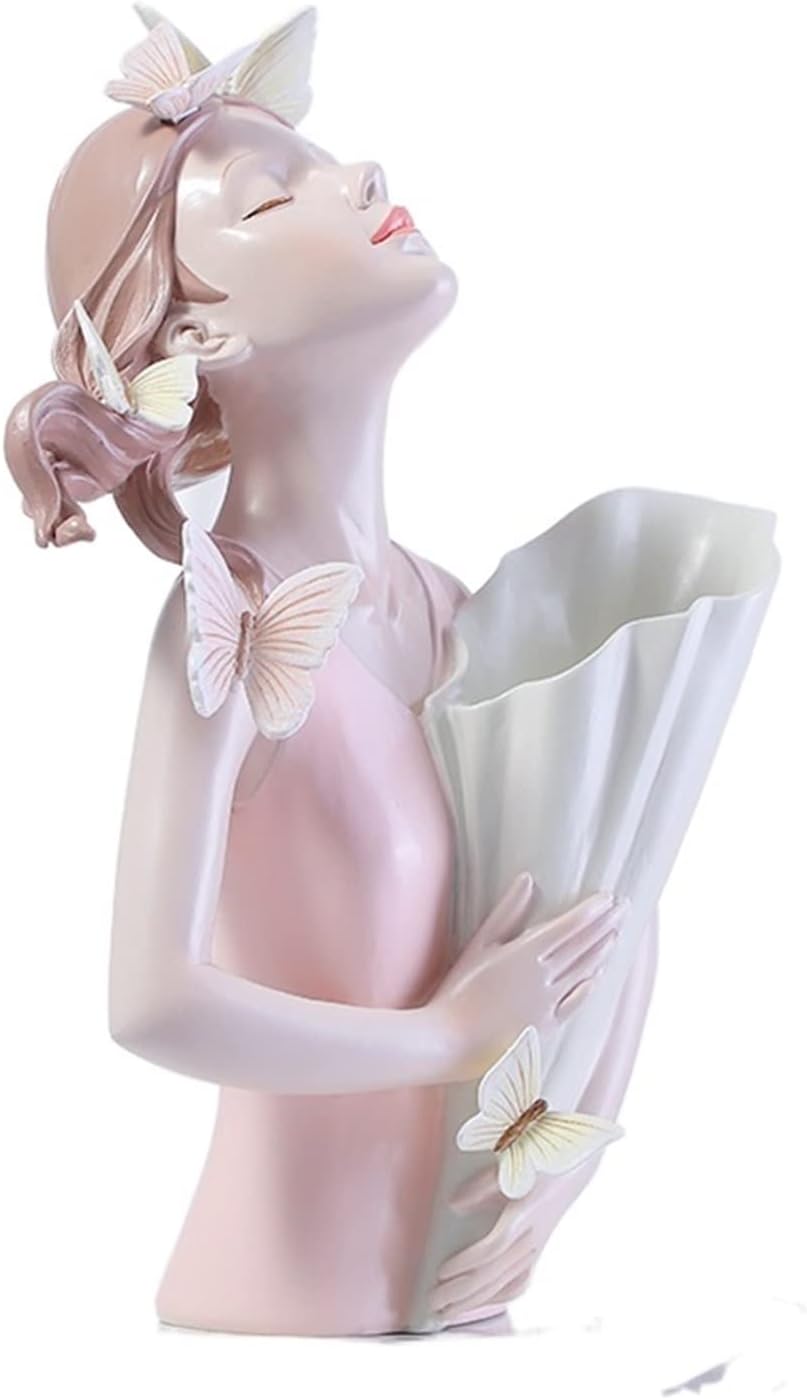 Artificial Flower Vase Butterfly Girl Home Decor Sculpture