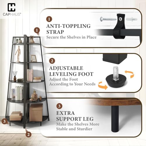 CAPHAUS 6-Tier Tall Corner Bookshelf Stand Black