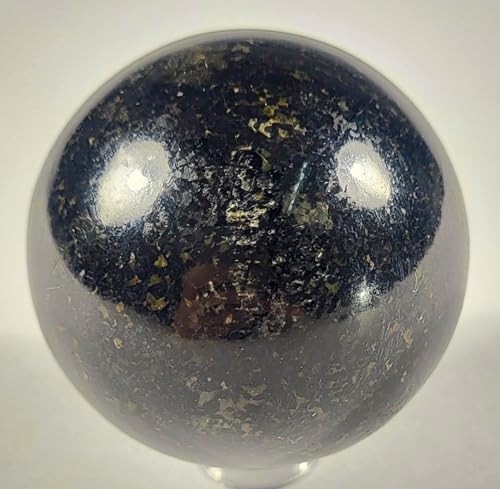 49mm Black Nuumite Carved Sphere with Stand