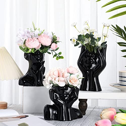 Sieral 3 Pcs Ceramic Face Vase Decor Set