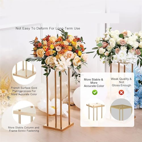 Gold Metal Column Wedding Flower Stand 80cm 2pcs