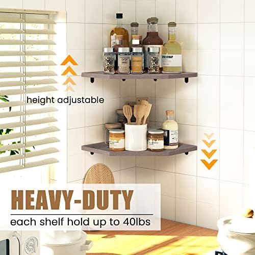 Set of 4 Rustic Grey Corner Wall Shelves