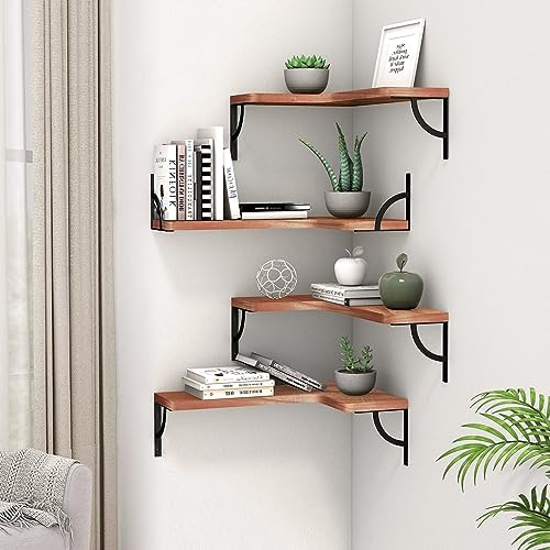 Canupdog Corner Floating Shelf 4 Tier Wall Mount Red