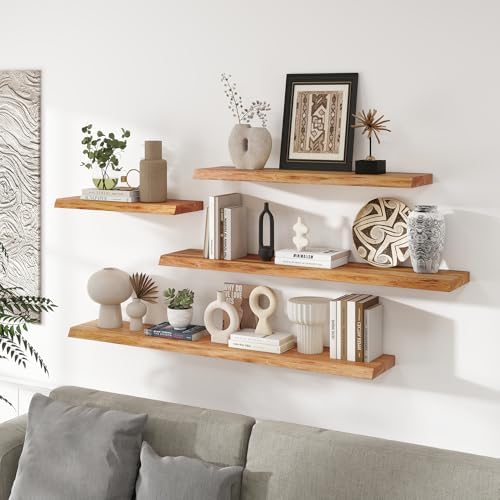RICHFOCUS Live Edge Elm Floating Shelves Set of 2