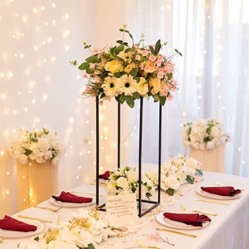 Modern Geometric Wedding Centerpieces Vase - 2 Pcs Black Metal Display Rack