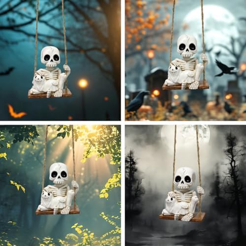 Halloween Skeleton Cat Swing Ornament - Spooky Decor