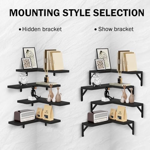 Muzilife Corner Floating Shelves Set of 4 Black
