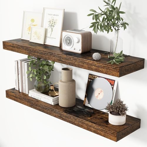 36 Inch Floating Shelves Set of 2 Rustic Brown Wall Mounted