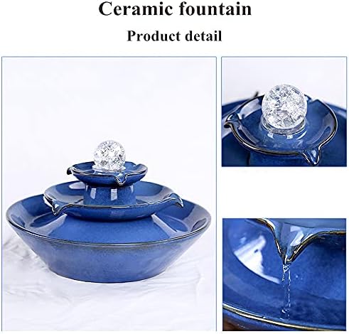 Ceramic Tabletop Fountain Blue with Water Pump and Power Cord