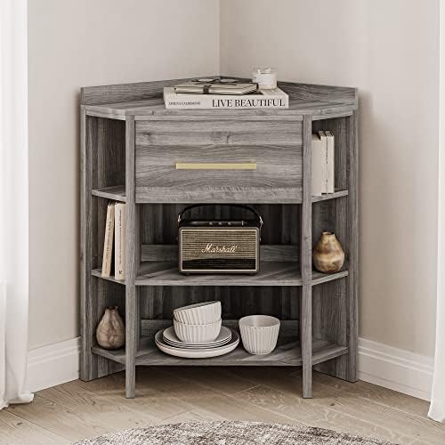 BELLEZE Set of 2 Corner Cabinets with USB Chargers