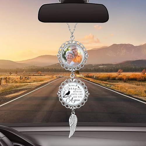 Custom Car Rearview Mirror Angel Charm with Photo Text
