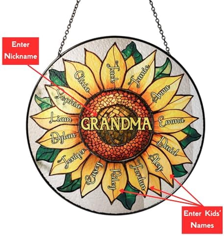 Personalized Grandma Sunflower Suncatcher with Grandkids Names