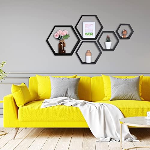 PHOENANCEE Hexagon Floating Shelves Set of 5 Wall Decor