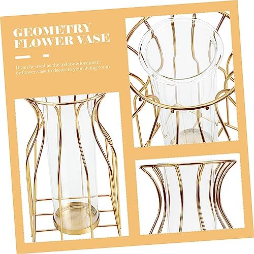 Cabilock Geometric Iron Art Flower Vase Glass Decor