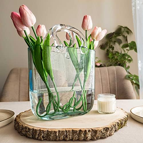 OLEEK Handmade Glass Purse Vase - 10 Inches Blue