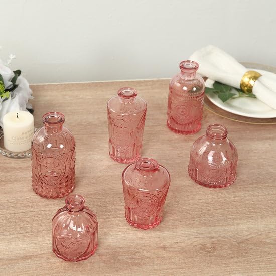 Efavormart Set of 6 Dusty Rose Glass Bud Vases