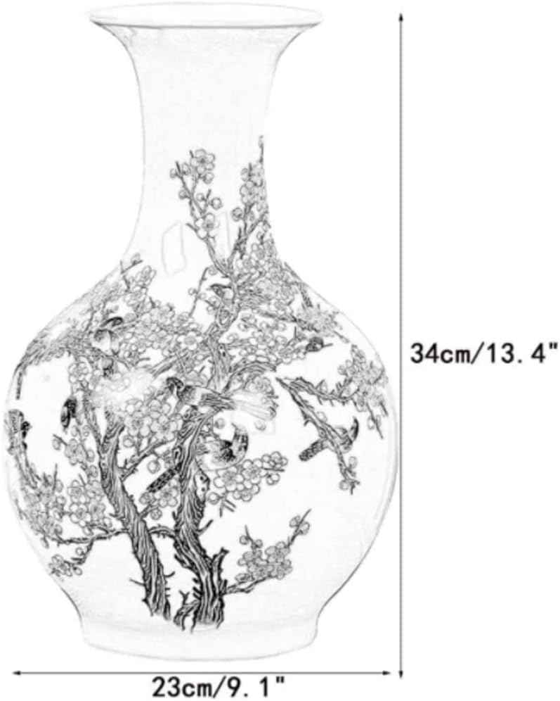 Hand Painted Plum Birds Porcelain Vase with Dried Flower