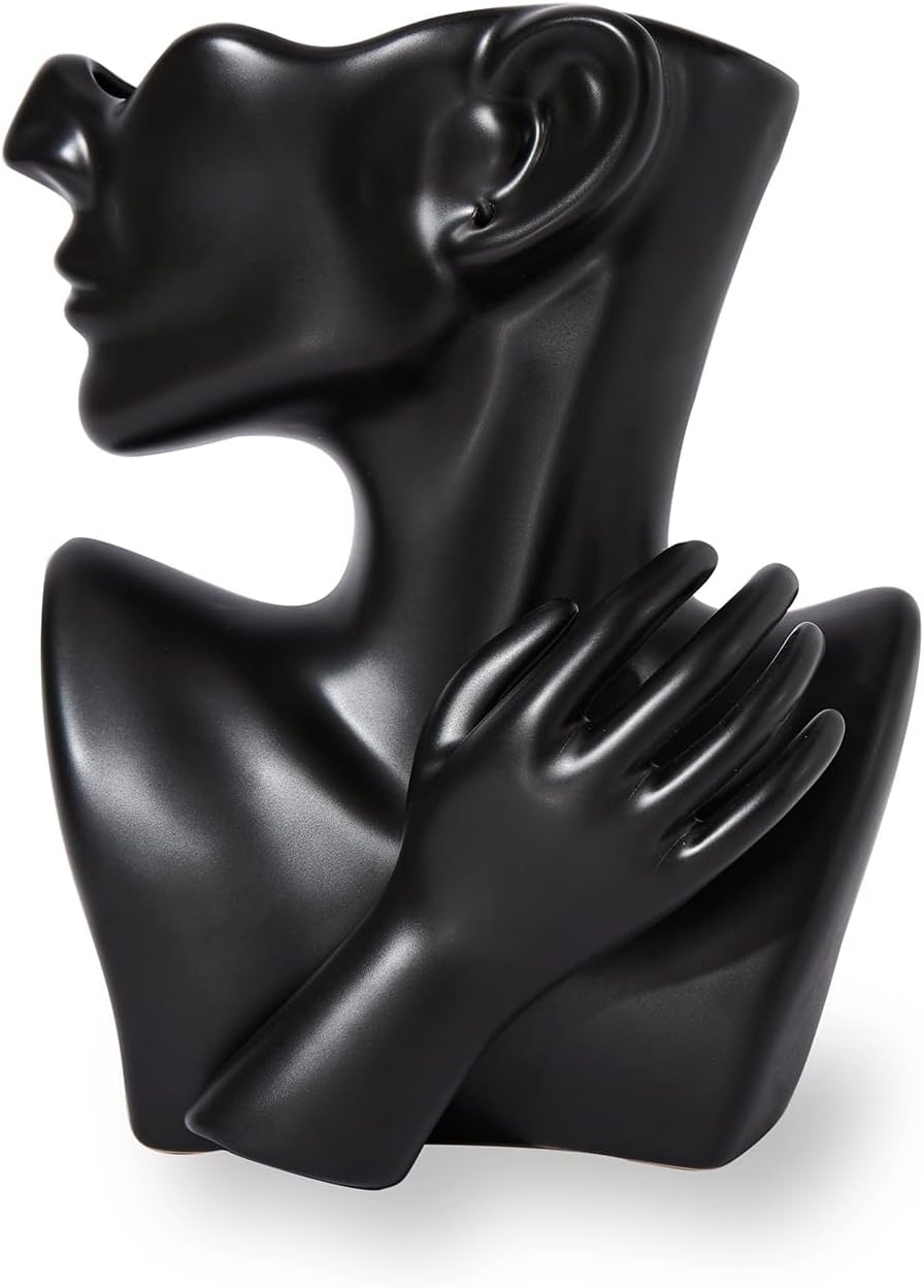 Katoonx Ceramic Face Vase Black Statue for Home Decor