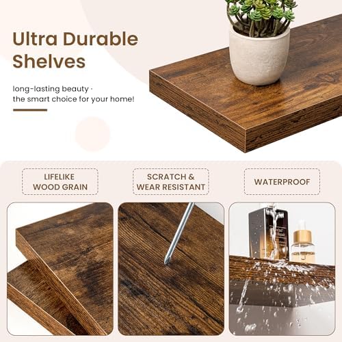 Marsmiles Square Floating Shelves 3 Pack Rustic Brown