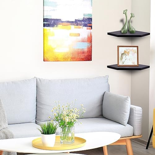 Demigo Floating Corner Shelves Set of 2 Black Acacia Wood