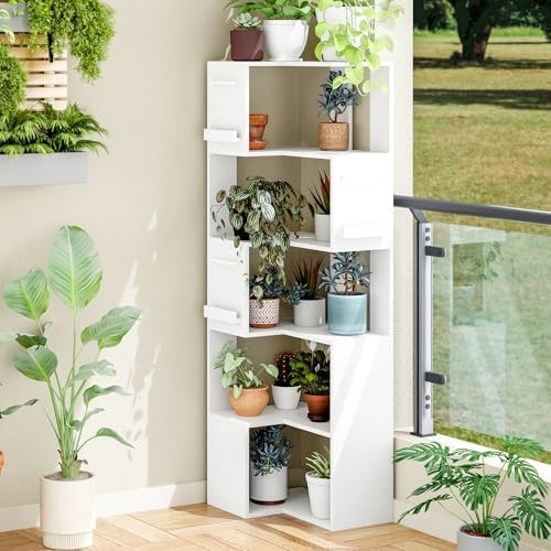 PPAMAPIC 5 Tier L Shaped Corner Bookshelf White