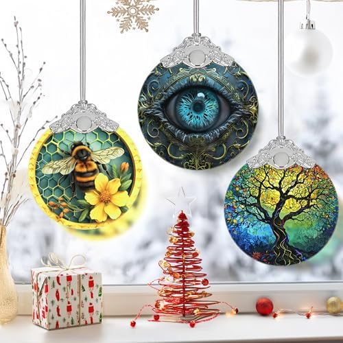 3 Inch Stained Glass Christmas Ornament with Mystical Eye Design