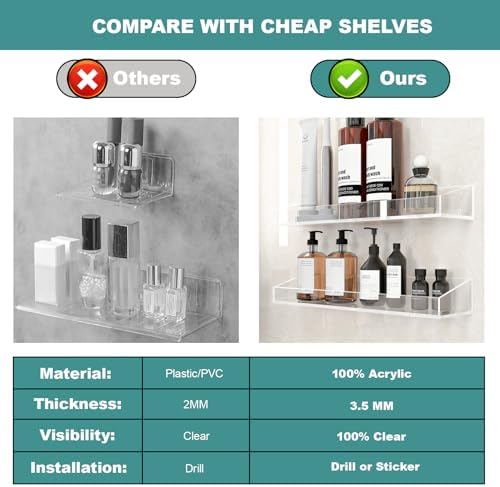 DigDozer Acrylic Wall Shelves 4PCS Clear Floating Storage