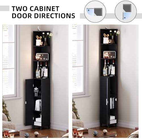 MOHOPE Corner Shelf with Cabinet 5-Tier 748 Tall Black