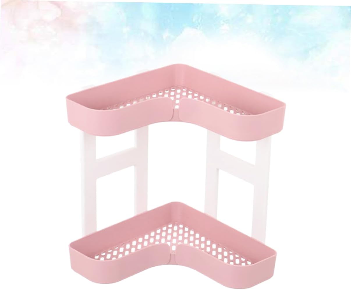 Cabilock Corner Shelf Organizer Pink Plastic Storage Rack
