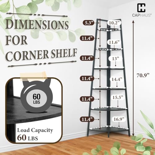 CAPHAUS 6-Tier Tall Corner Bookshelf Stand Black