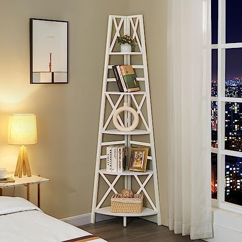 HOMBAZAAR 5 Tier Corner Shelf with Metal Frame
